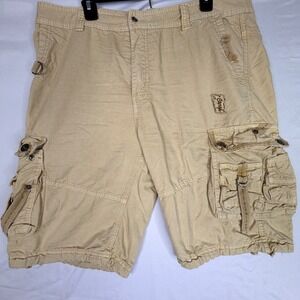 Ochenta Cargo Shorts Size 38 Tan Khaki Multi-Pocket Tactical Distressed Relaxed
